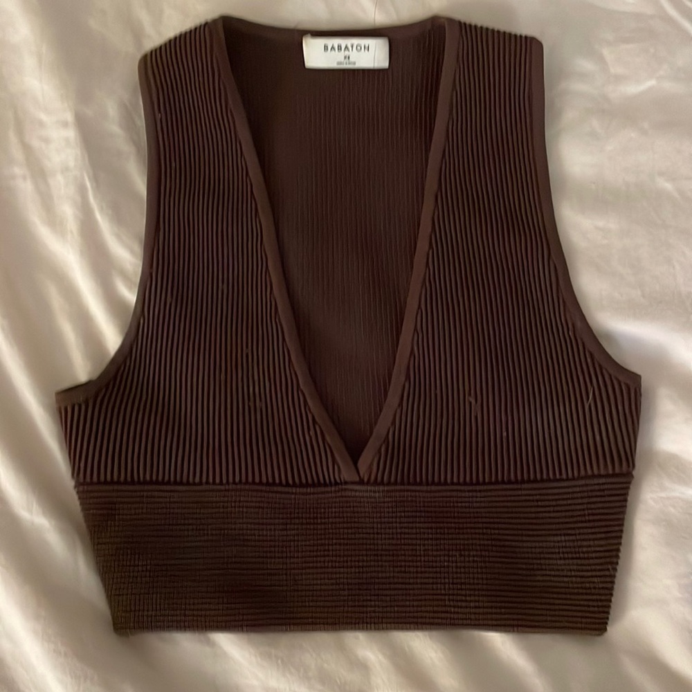 Babaton brown deep v crop top